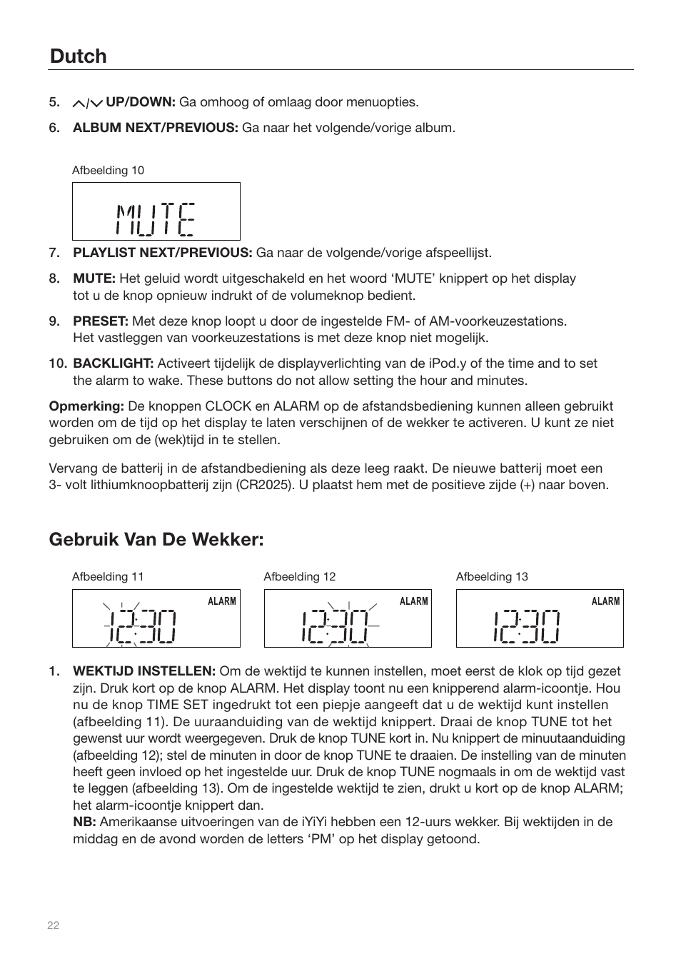 Dutch, Gebruik van de wekker | Tivoli Audio iYiYi Sound System User Manual | Page 22 / 56