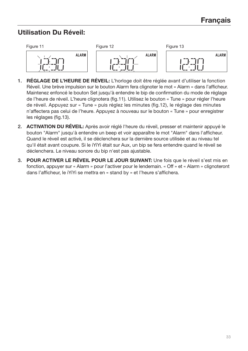 Français, Utilisation du réveil | Tivoli Audio iYiYi Sound System User Manual | Page 33 / 56