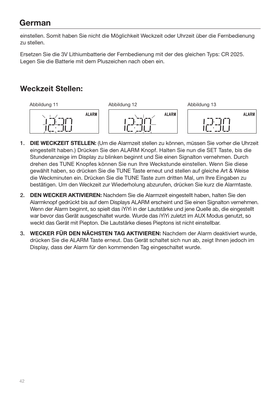 German, Weckzeit stellen | Tivoli Audio iYiYi Sound System User Manual | Page 42 / 56
