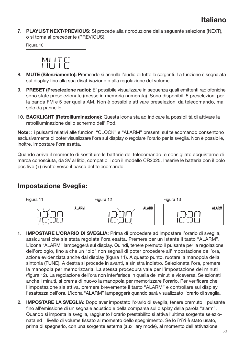 Italiano, Impostazione sveglia | Tivoli Audio iYiYi Sound System User Manual | Page 53 / 56