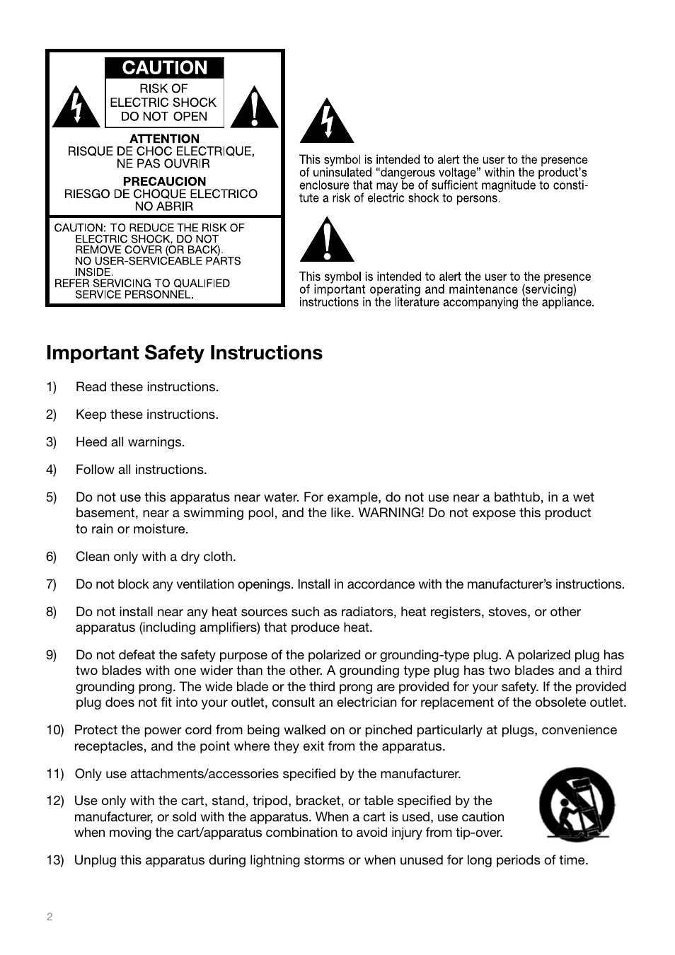 Important safety instructions | Tivoli Audio MUSIC SYSTEM User Manual | Page 2 / 64