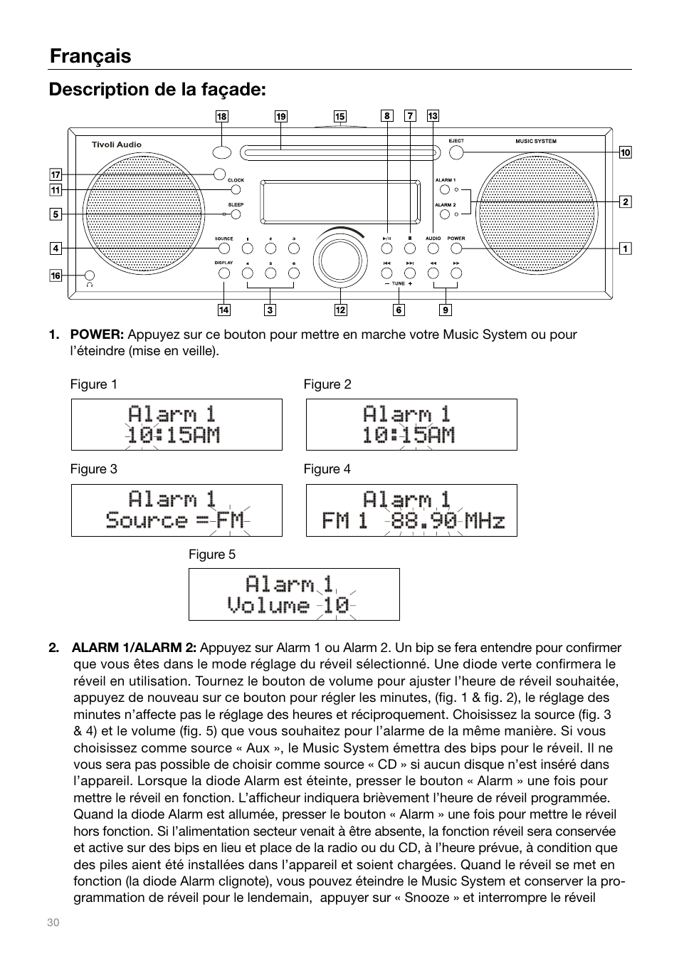 Français, Description de la façade | Tivoli Audio MUSIC SYSTEM User Manual | Page 30 / 64