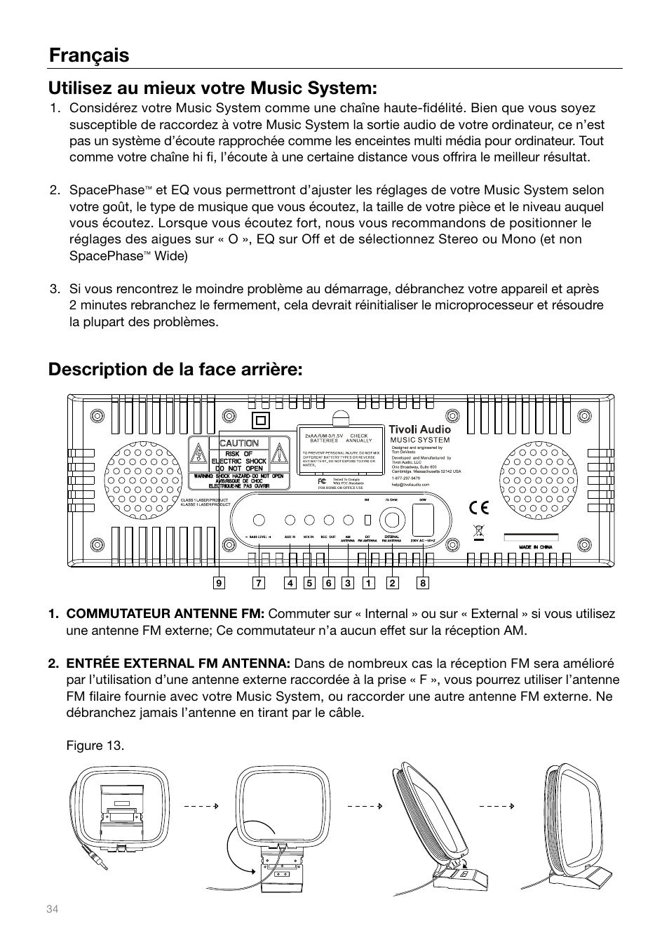 Français, Utilisez au mieux votre music system, Description de la face arrière | Tivoli Audio MUSIC SYSTEM User Manual | Page 34 / 64