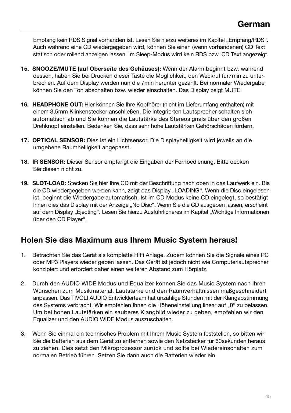 German | Tivoli Audio MUSIC SYSTEM User Manual | Page 45 / 64