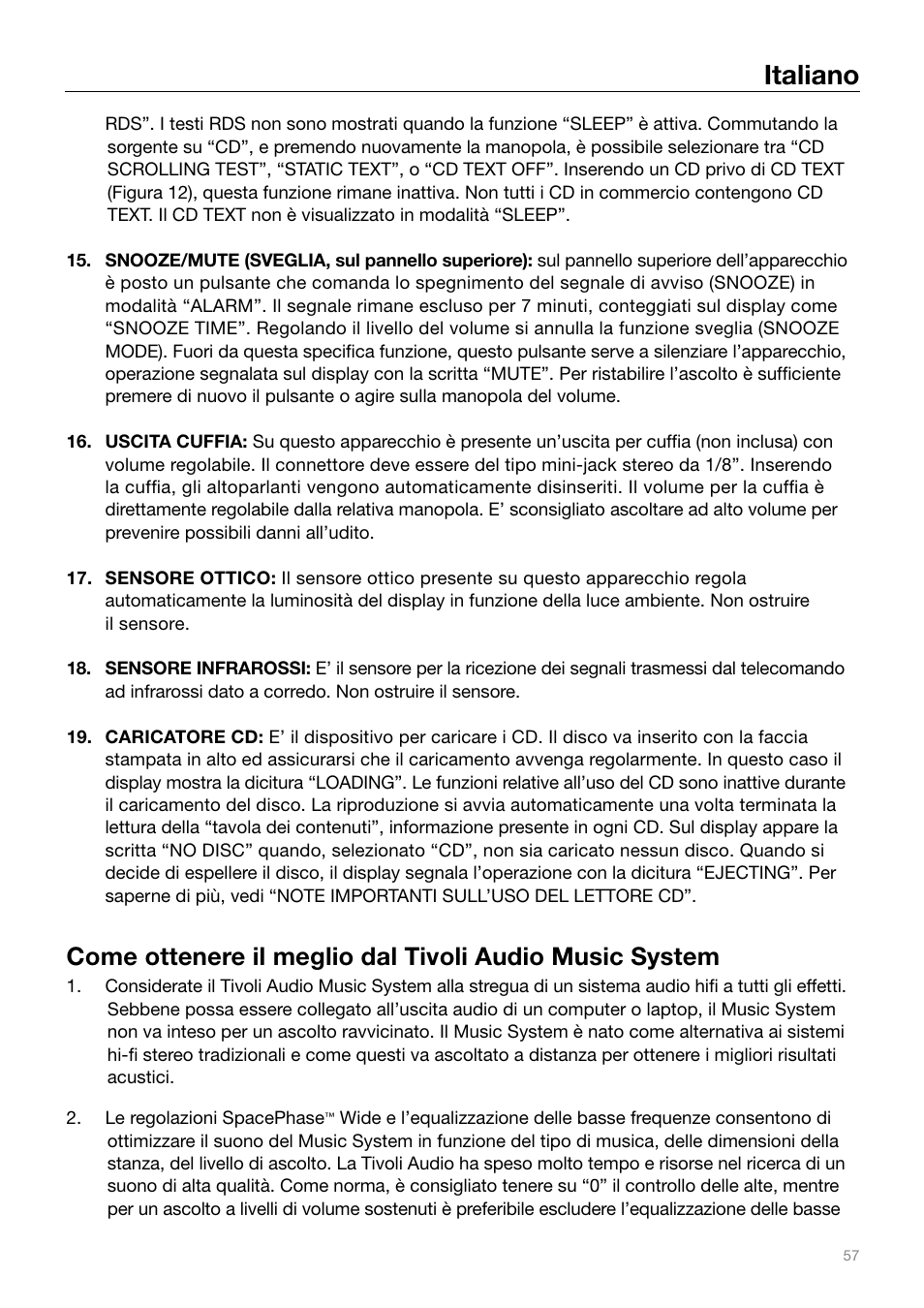 Italiano | Tivoli Audio MUSIC SYSTEM User Manual | Page 57 / 64
