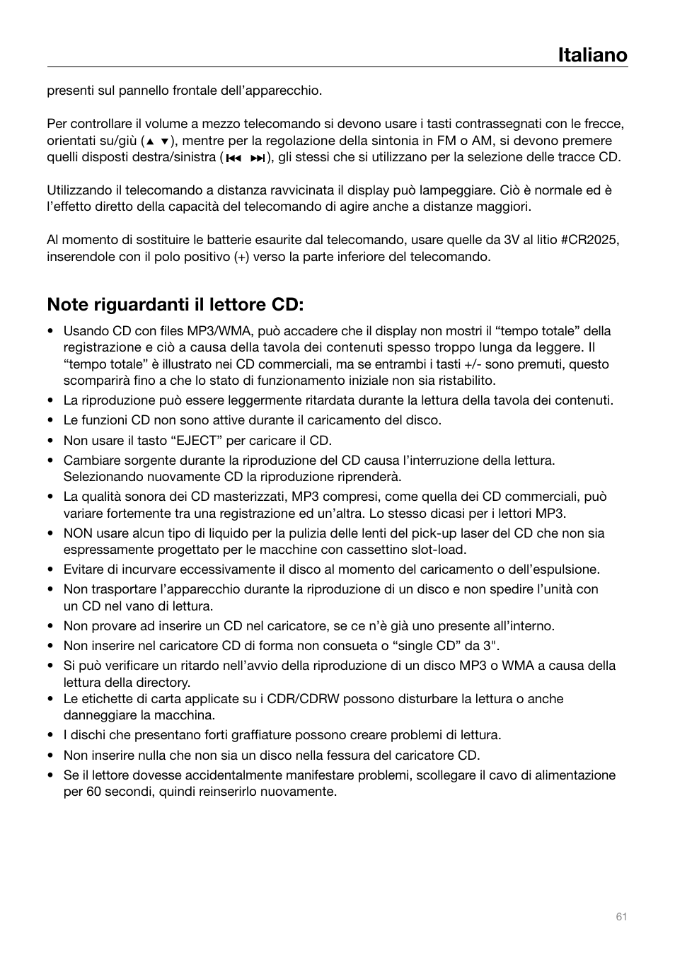 Italiano | Tivoli Audio MUSIC SYSTEM User Manual | Page 61 / 64