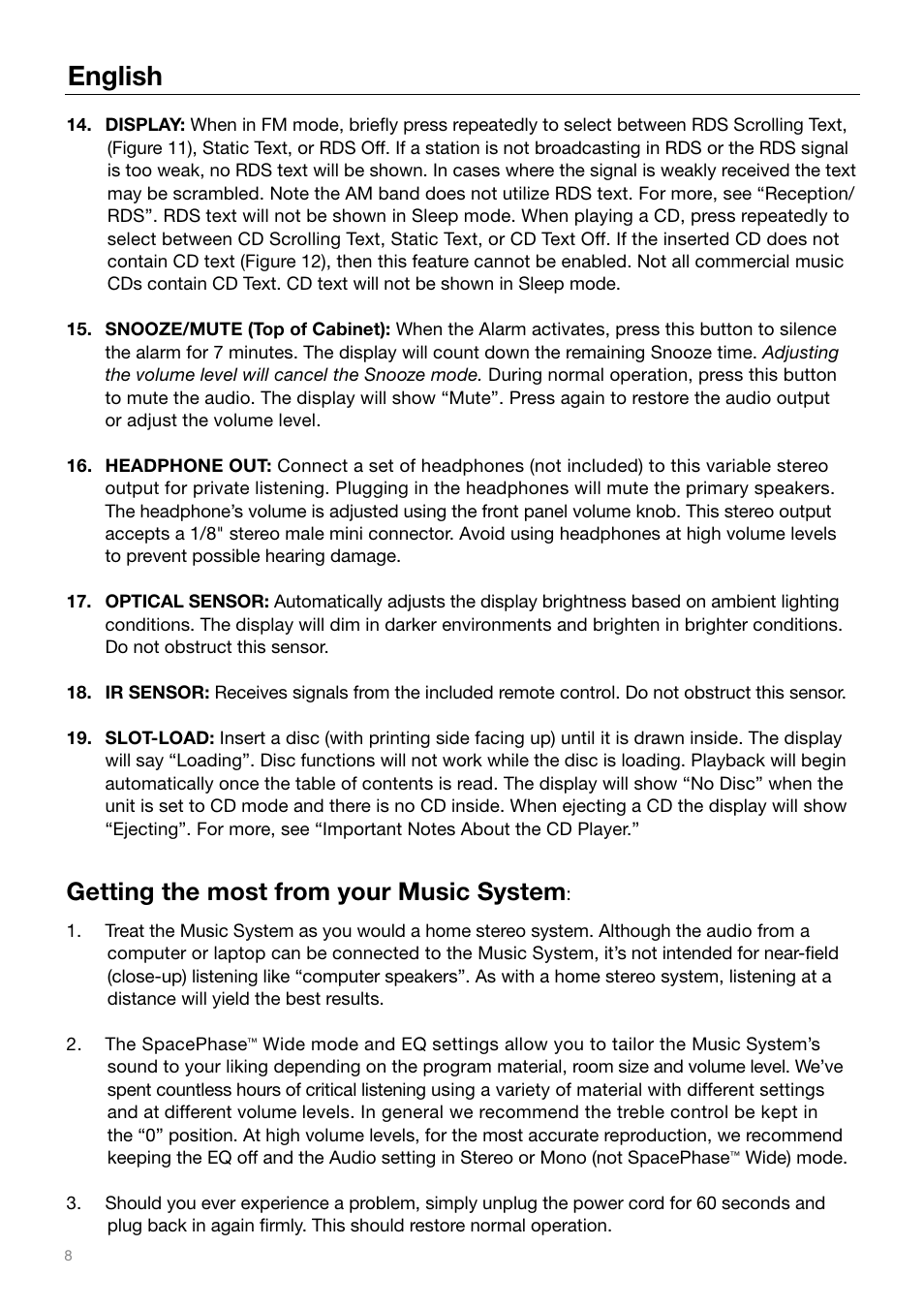English, Getting the most from your music system | Tivoli Audio MUSIC SYSTEM User Manual | Page 8 / 64