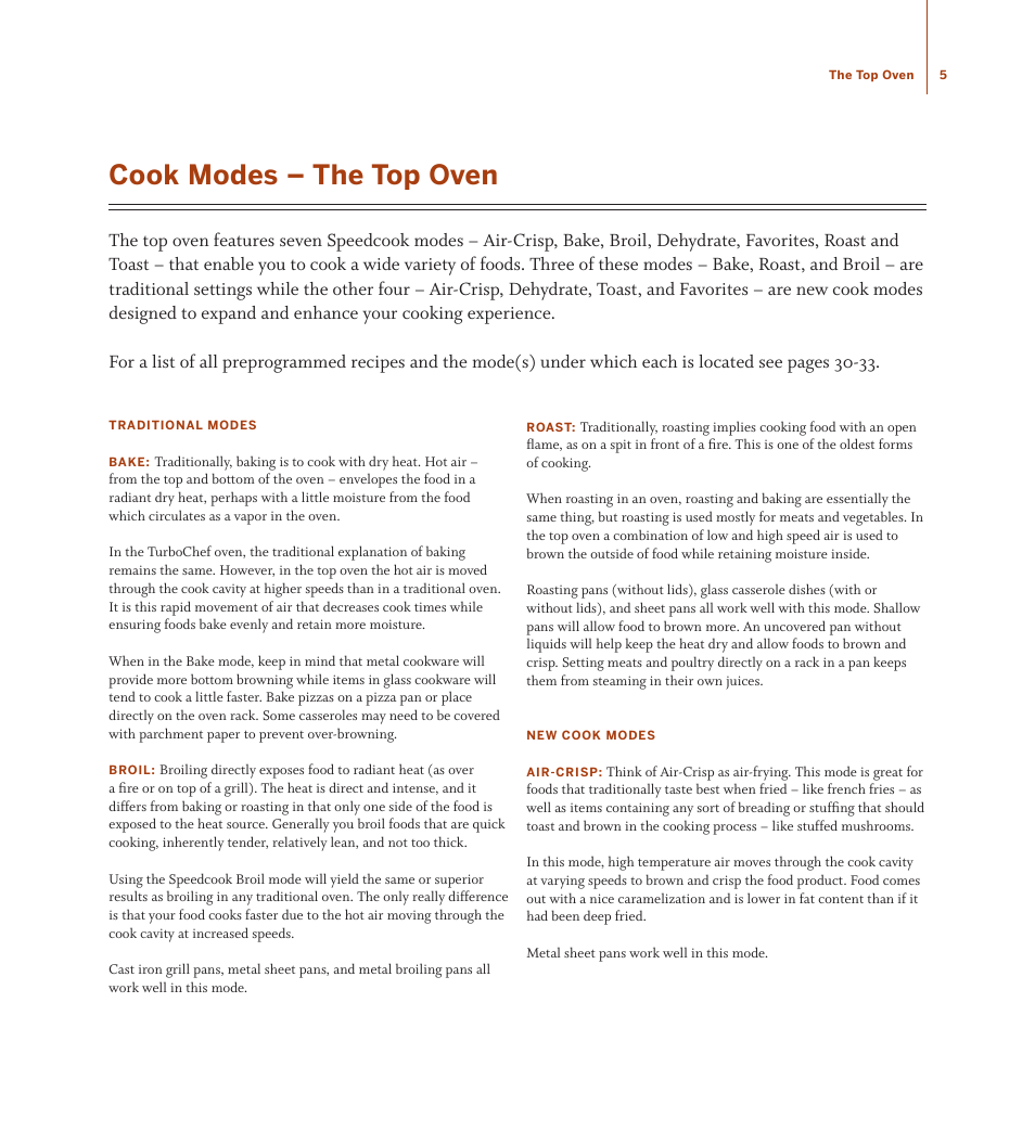 Cook modes – the top oven | TurboChef Technologies TDO30 * 240 User Manual | Page 11 / 48