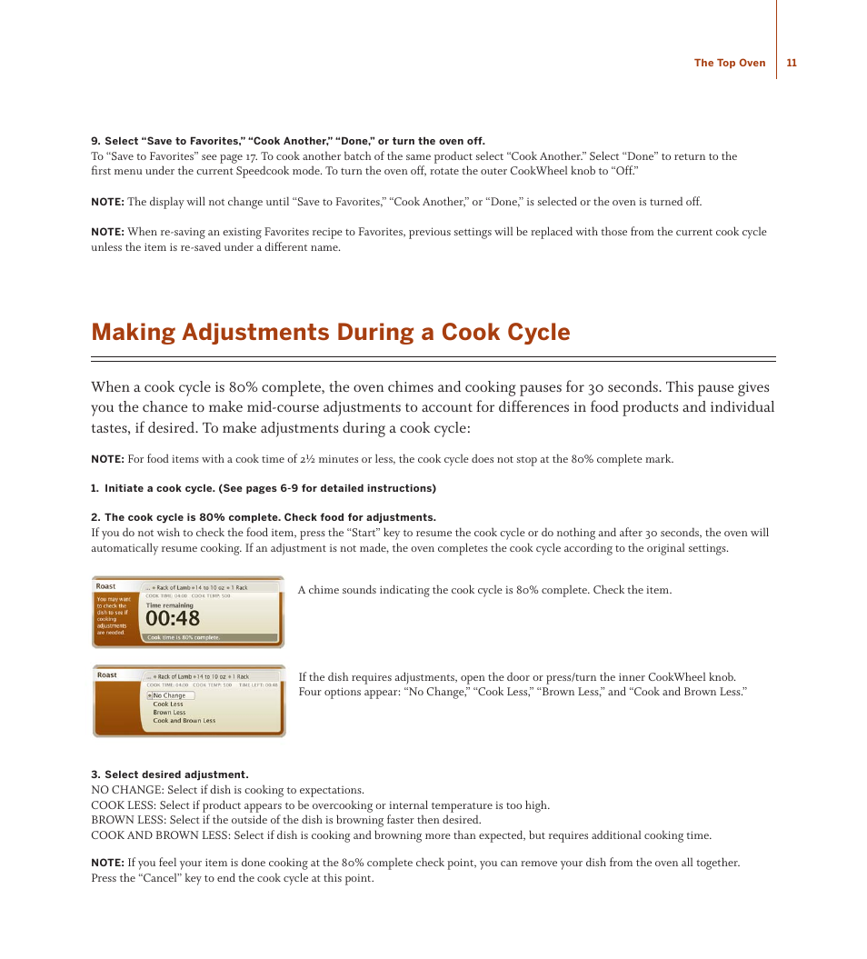 Making adjustments during a cook cycle | TurboChef Technologies TDO30 * 240 User Manual | Page 17 / 48