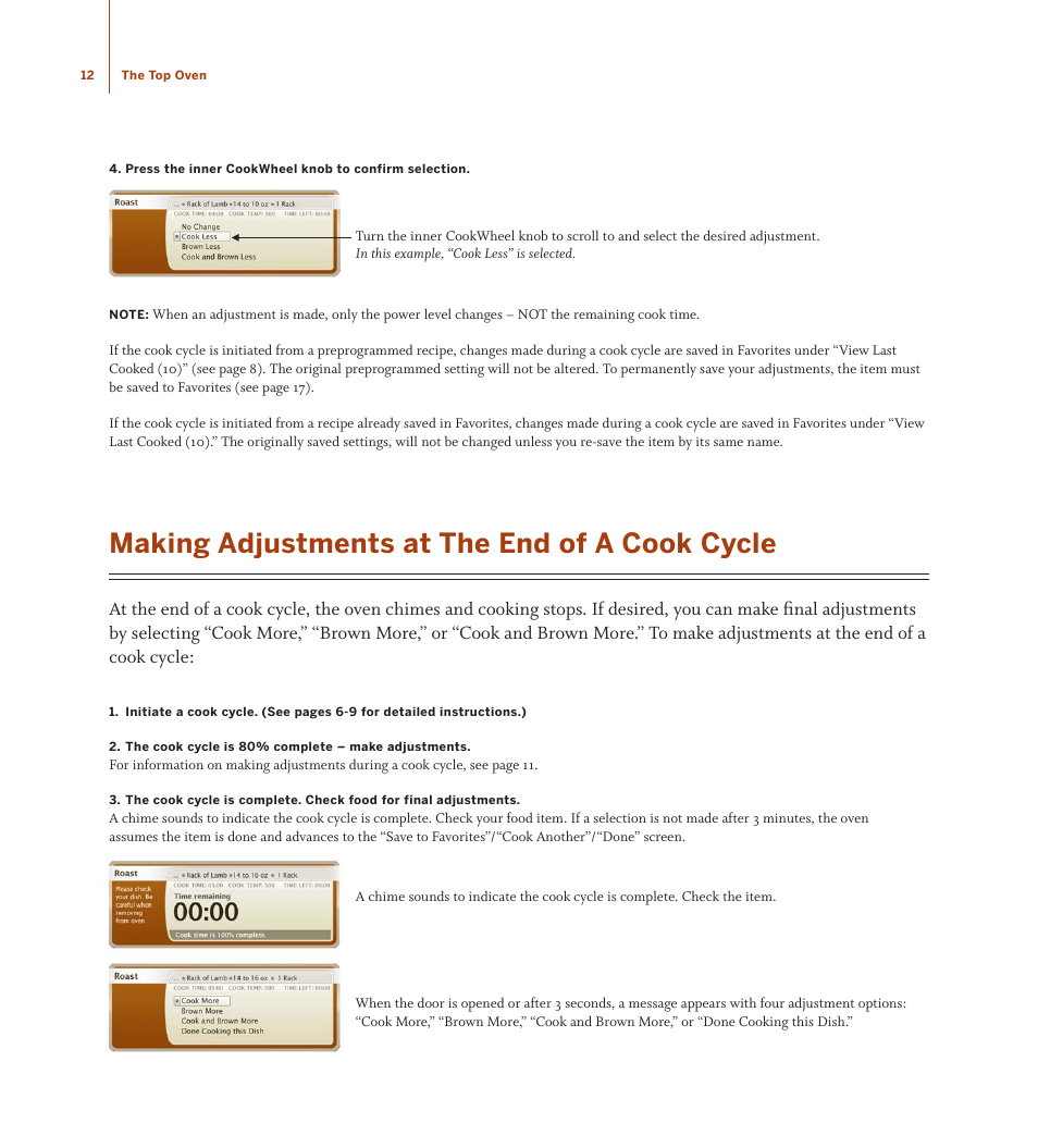 Making adjustments at the end of a cook cycle | TurboChef Technologies TDO30 * 240 User Manual | Page 18 / 48