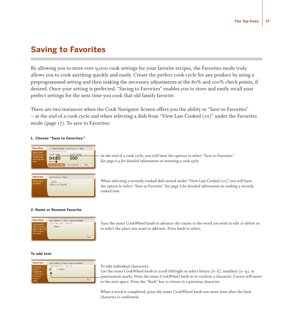 Saving to favorites | TurboChef Technologies TDO30 * 240 User Manual | Page 23 / 48