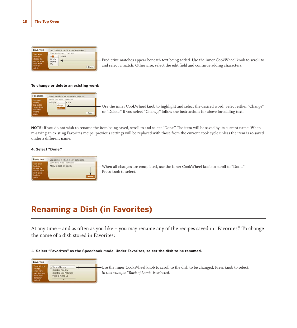 Renaming a dish (in favorites) | TurboChef Technologies TDO30 * 240 User Manual | Page 24 / 48