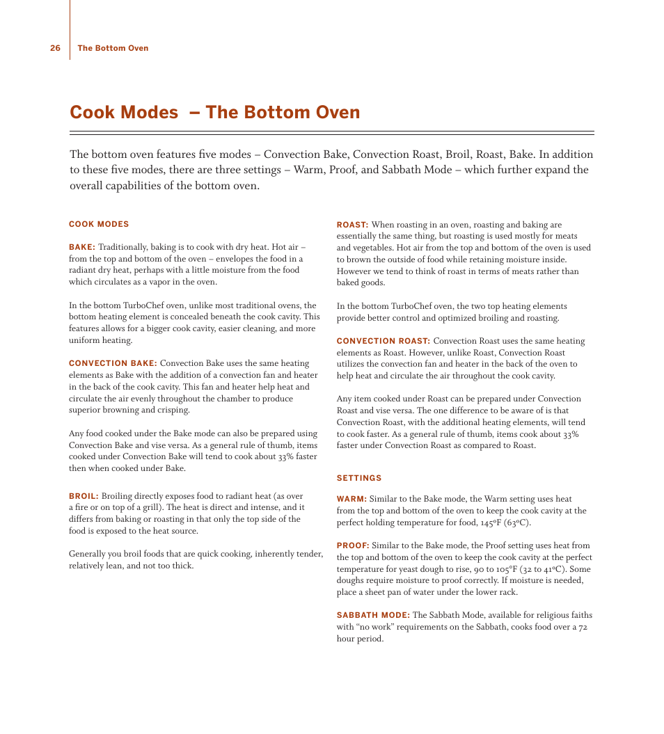 Cook modes – the bottom oven | TurboChef Technologies TDO30 * 240 User Manual | Page 32 / 48