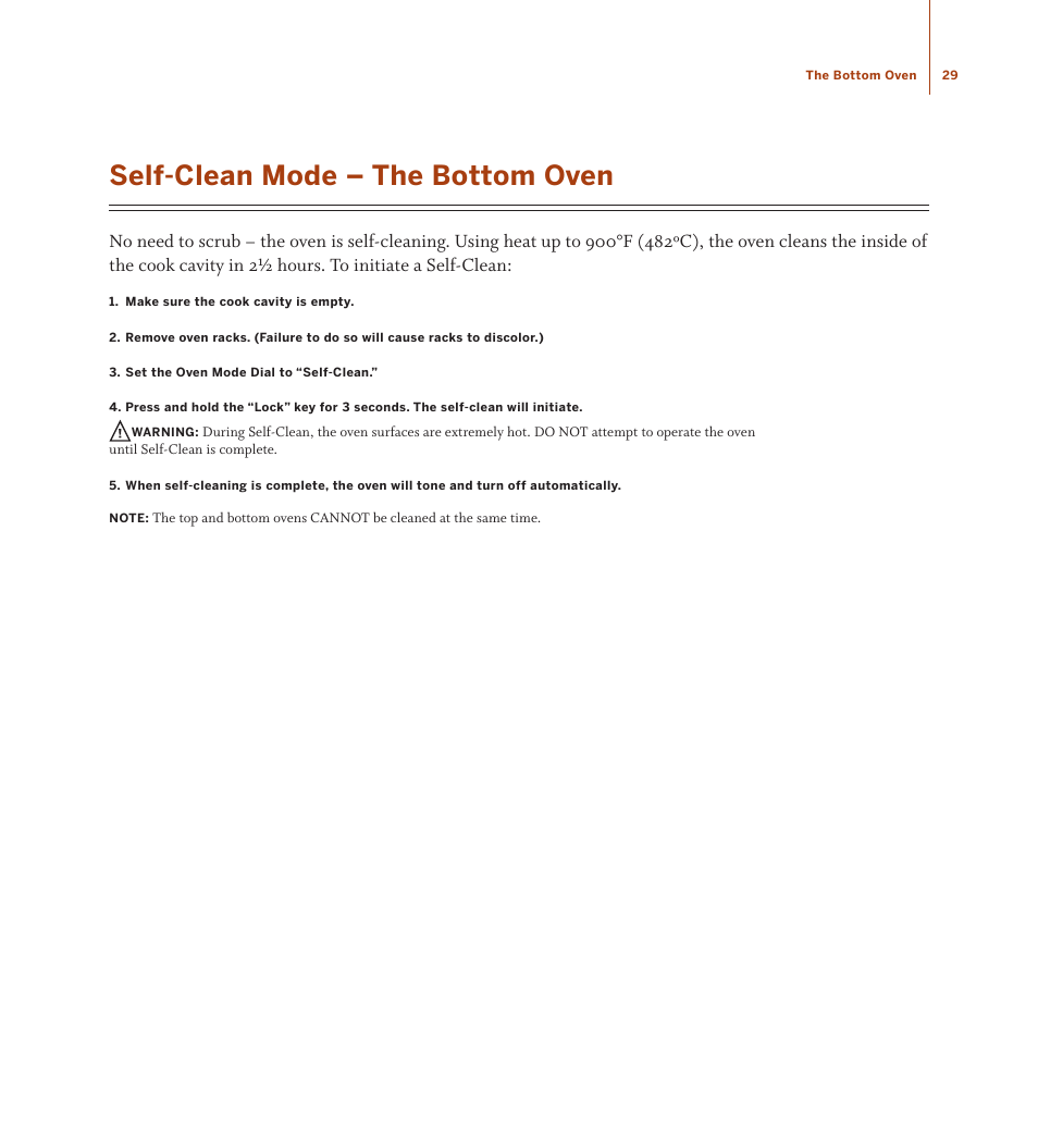 Self-clean mode – the bottom oven | TurboChef Technologies TDO30 * 240 User Manual | Page 35 / 48