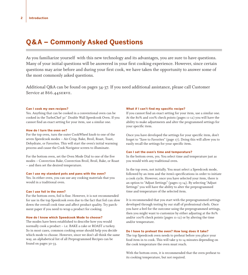 Q& a – commonly asked questions | TurboChef Technologies TDO30 * 240 User Manual | Page 8 / 48