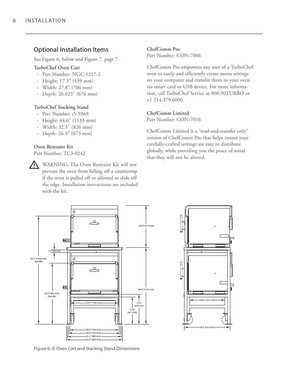 Optional installation items, 6i n s ta l l at i o n | TurboChef Technologies Trubochef i5 User Manual | Page 14 / 34