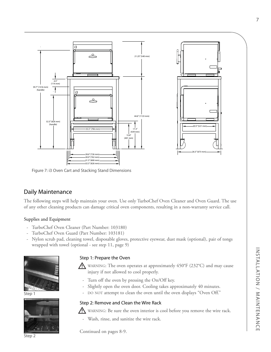 Daily maintenance, Inst alla tion / m aintenance | TurboChef Technologies Trubochef i5 User Manual | Page 15 / 34