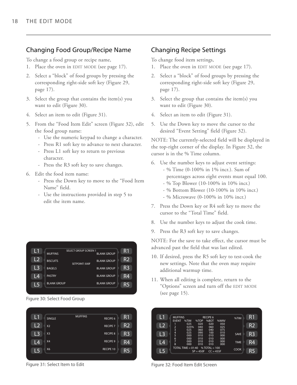 Changing food group/recipe name, Changing recipe settings, See page 15) | TurboChef Technologies Trubochef i5 User Manual | Page 26 / 34