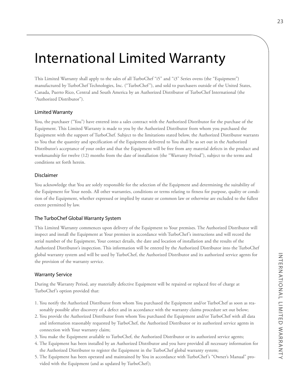 International limited warranty | TurboChef Technologies Trubochef i5 User Manual | Page 31 / 34