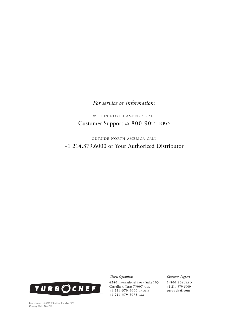 For service or information | TurboChef Technologies Trubochef i5 User Manual | Page 34 / 34