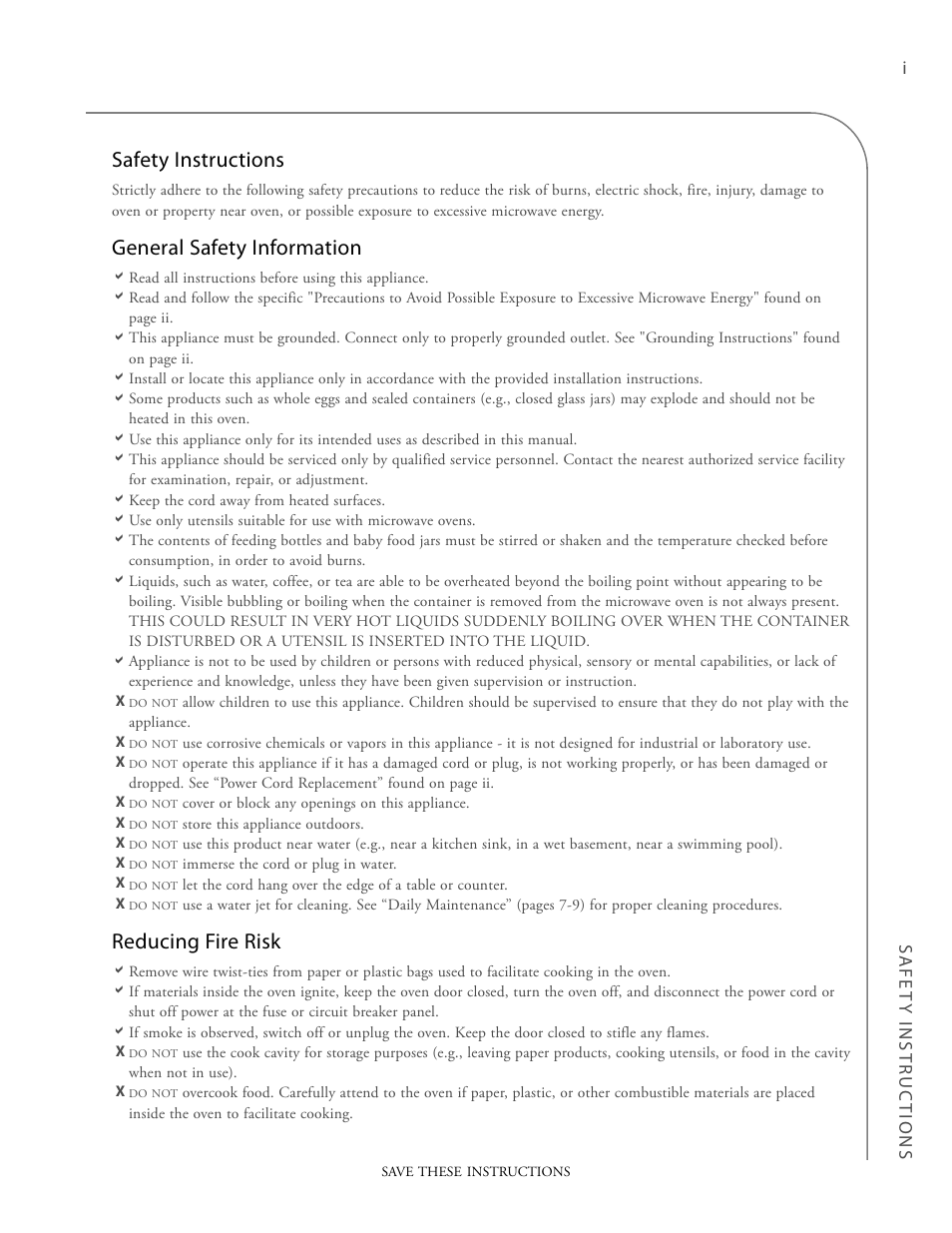 Safety instructions, General safety information, Reducing fire risk | TurboChef Technologies Trubochef i5 User Manual | Page 7 / 34