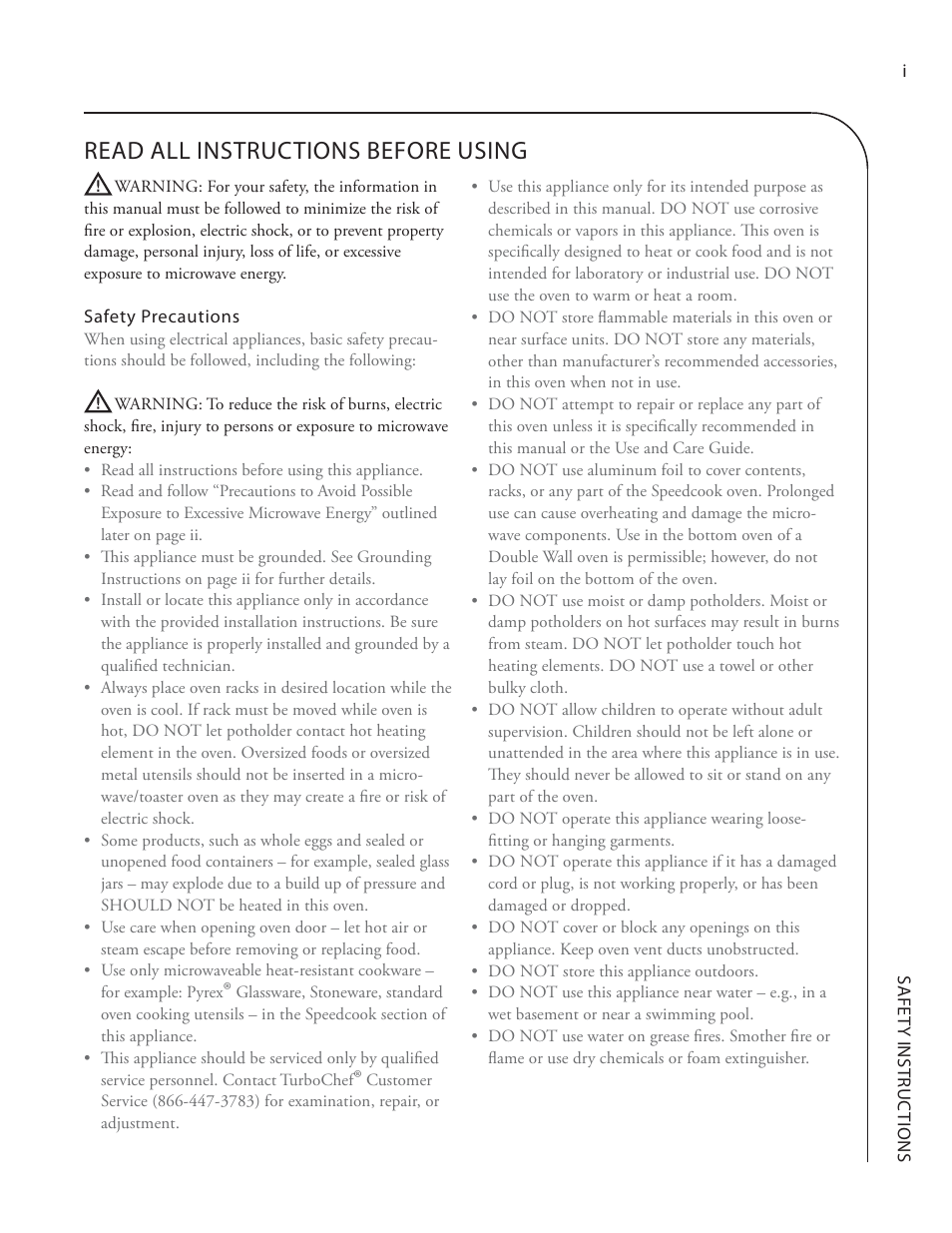 Read all instructions before using | TurboChef Technologies Residential Single and Double Wall Oven User Manual | Page 11 / 124