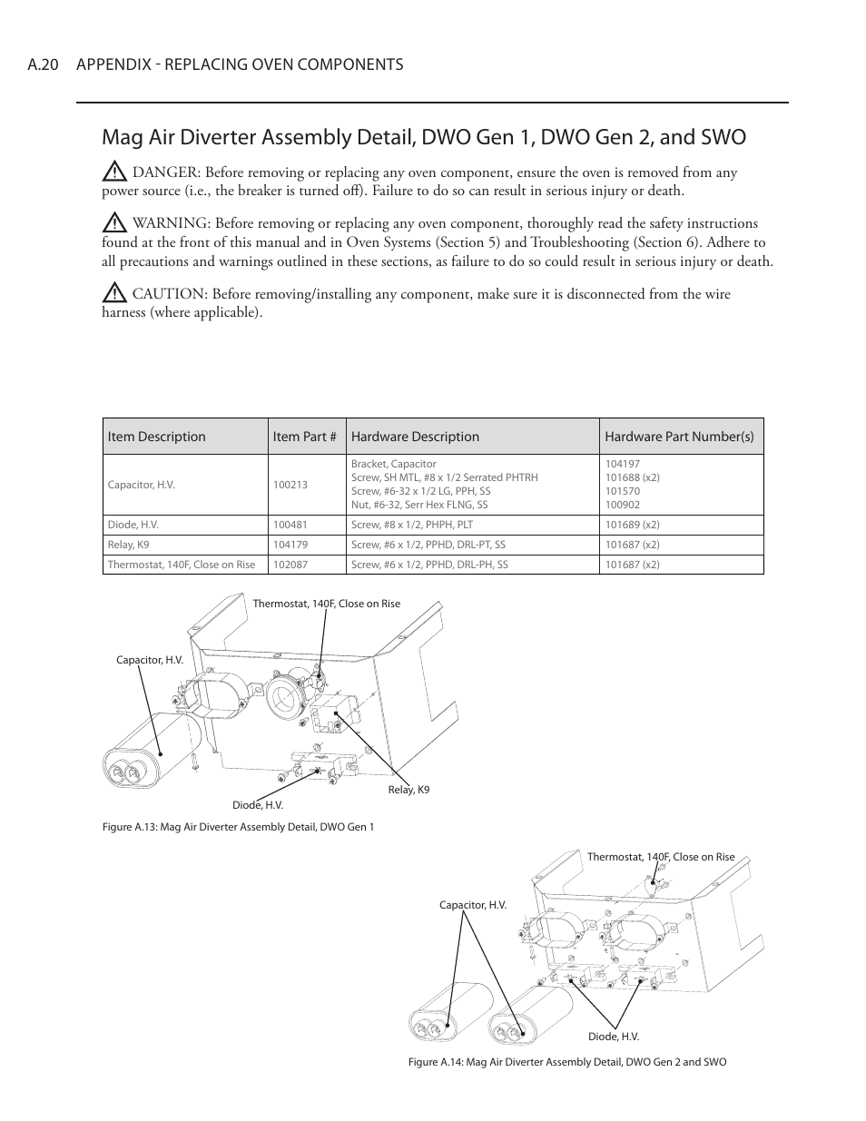 A.20 appendix - replacing oven components | TurboChef Technologies Residential Single and Double Wall Oven User Manual | Page 112 / 124