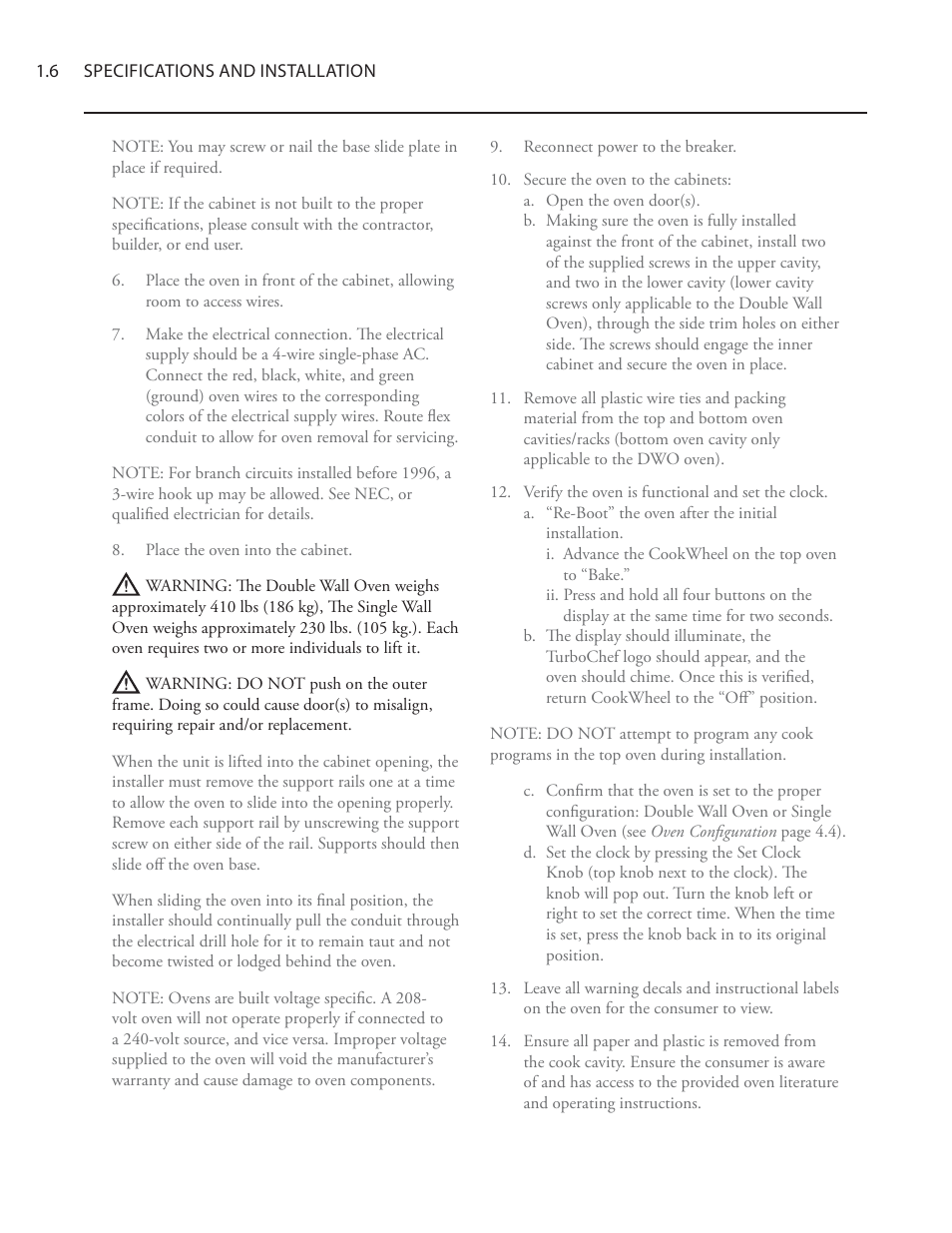 TurboChef Technologies Residential Single and Double Wall Oven User Manual | Page 22 / 124