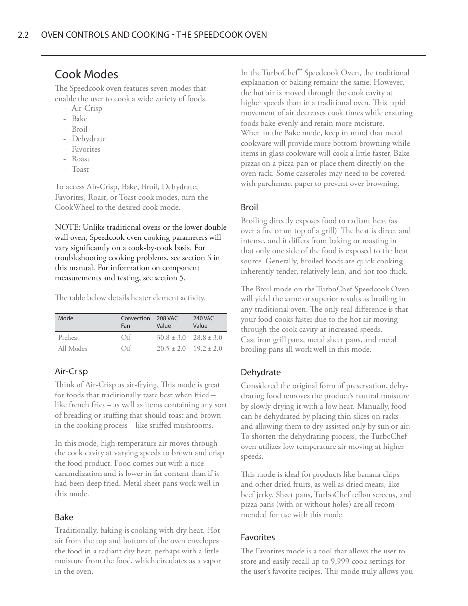 Cook modes | TurboChef Technologies Residential Single and Double Wall Oven User Manual | Page 26 / 124