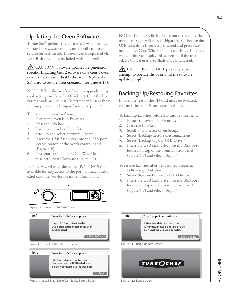 Backing up/restoring favorites, Updating the oven software | TurboChef Technologies Residential Single and Double Wall Oven User Manual | Page 45 / 124