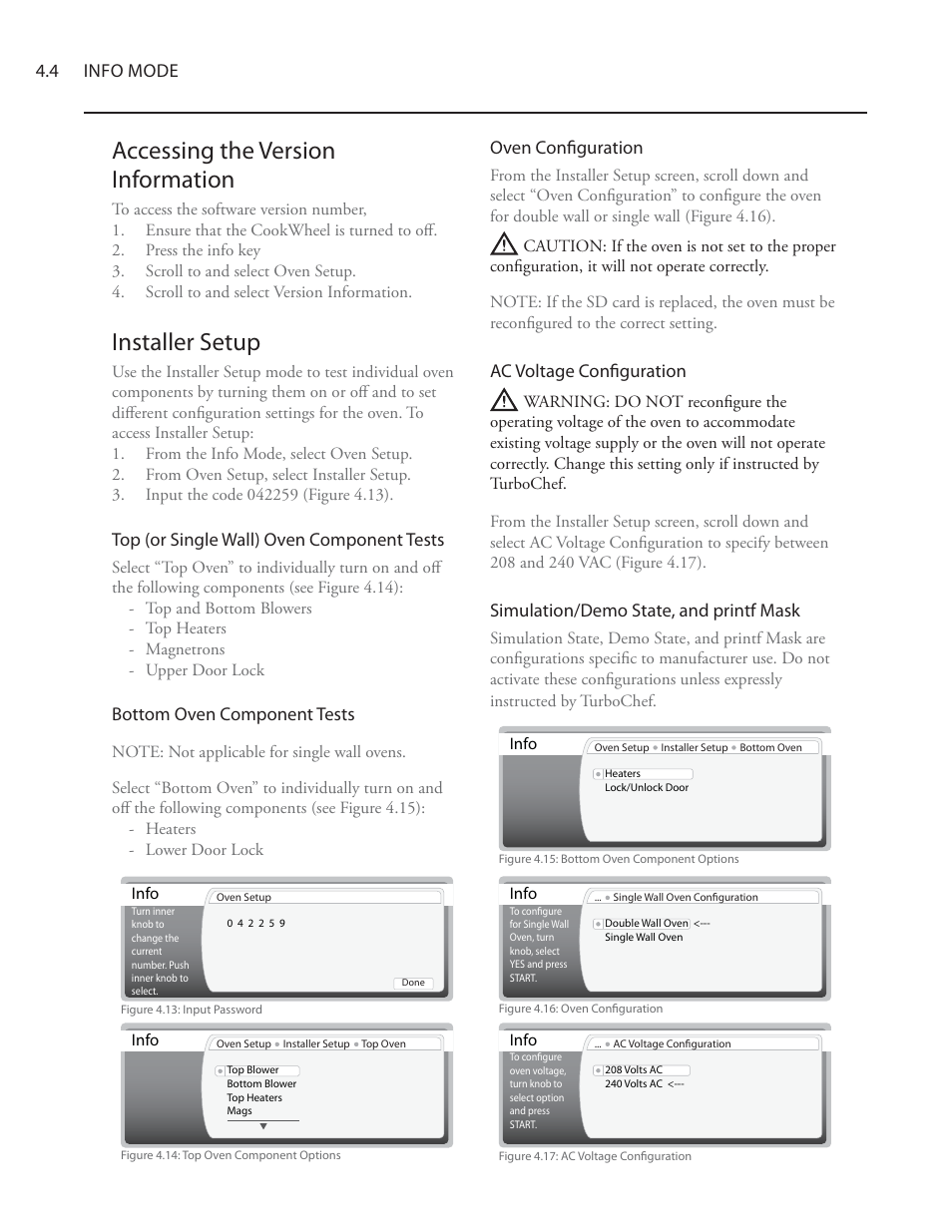 Accessing the version information, Installer setup | TurboChef Technologies Residential Single and Double Wall Oven User Manual | Page 46 / 124