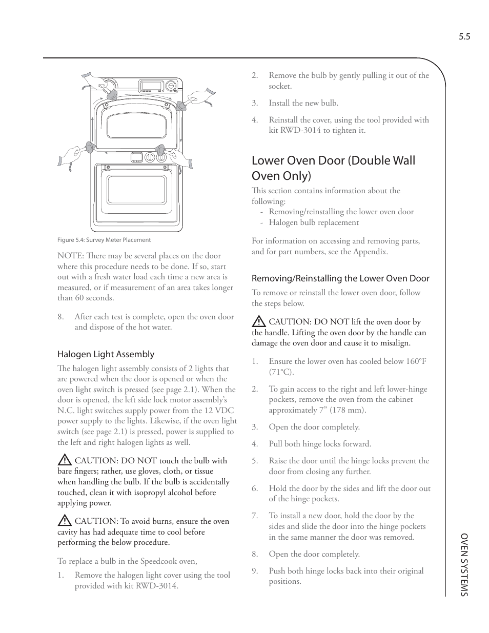 Lower oven door (double wall oven only) | TurboChef Technologies Residential Single and Double Wall Oven User Manual | Page 53 / 124