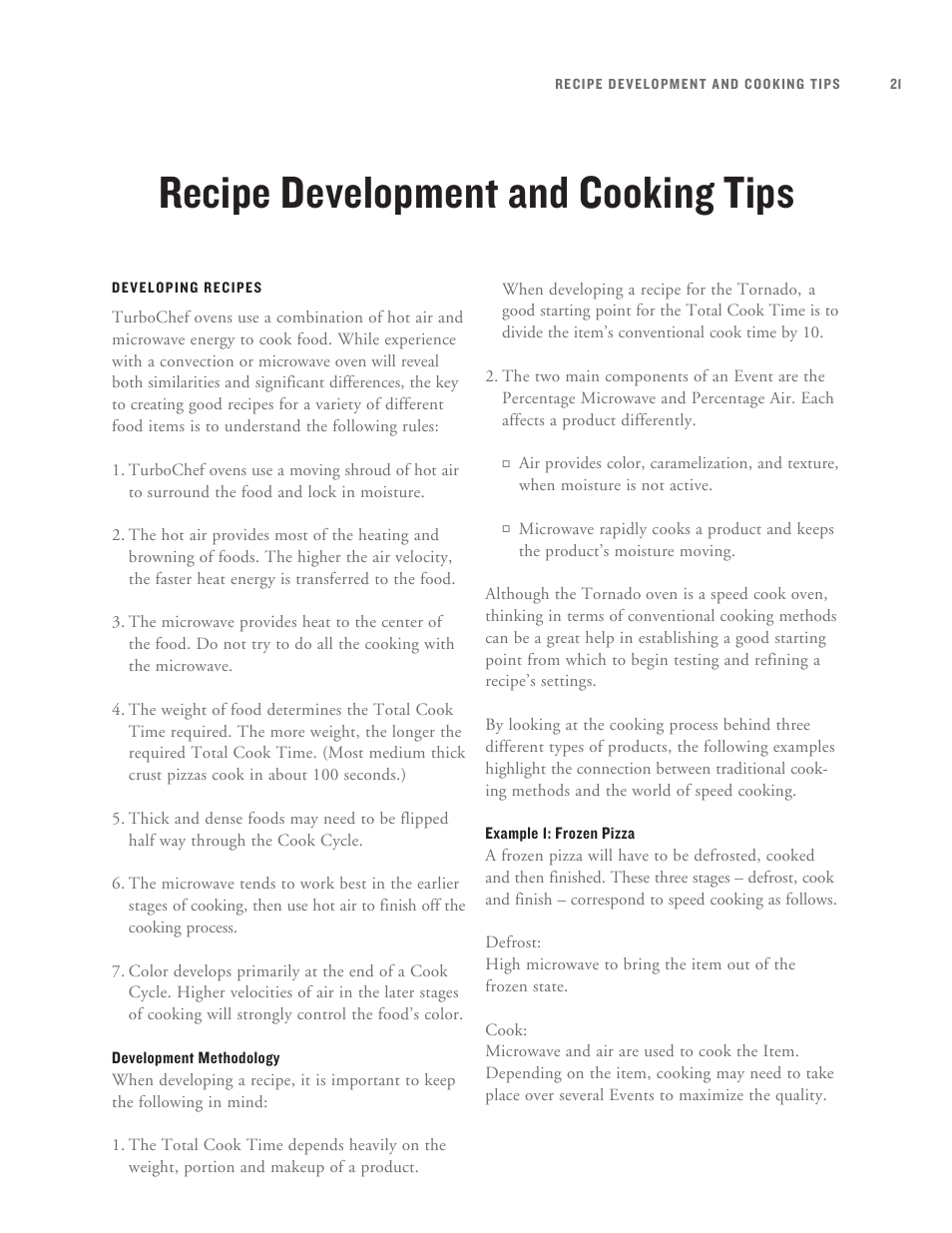 Recipe development and cooking tips | TurboChef Technologies Tornado User Manual | Page 31 / 48