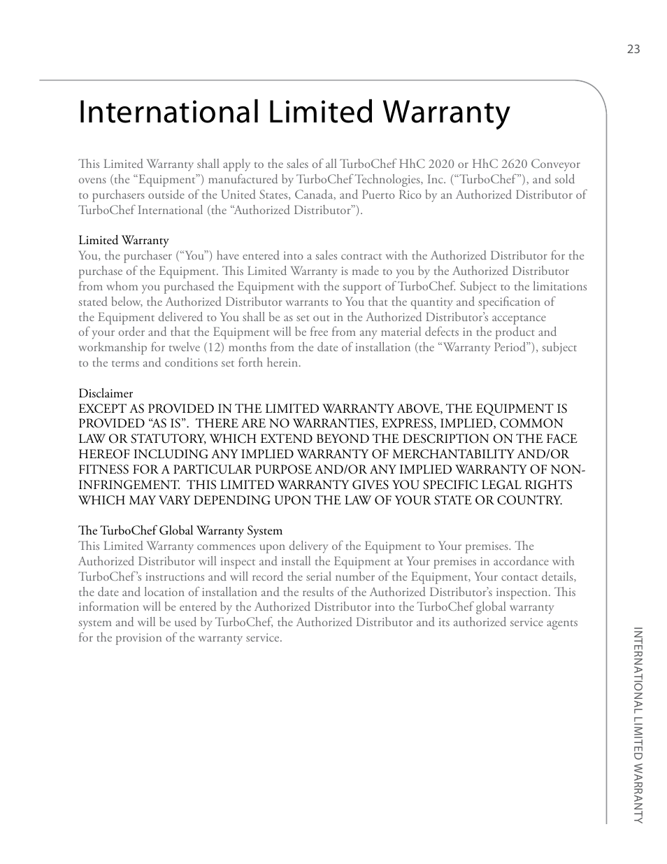 International limited warranty | TurboChef Technologies TurboChef High h Conveyor 2020 User Manual | Page 31 / 36