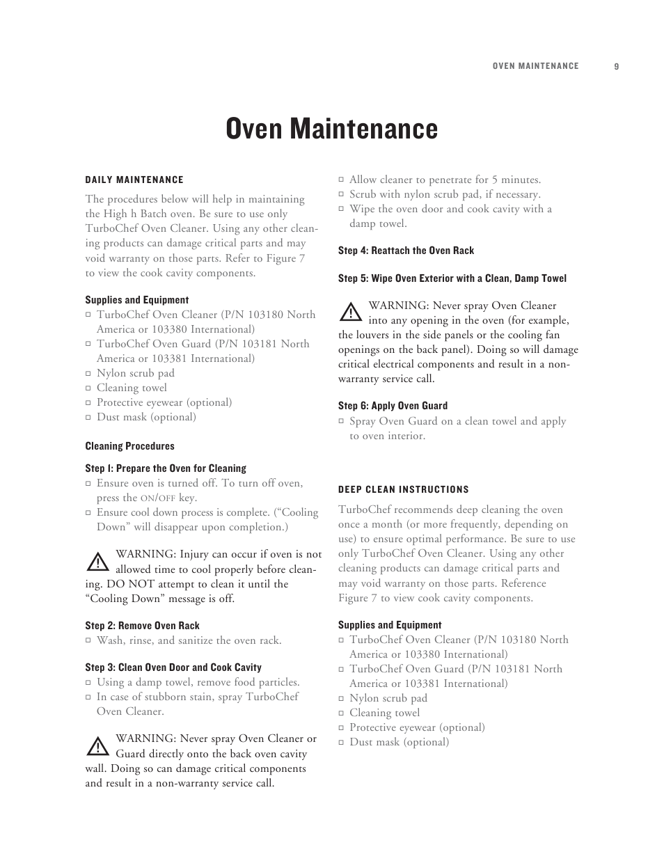 Oven maintenance | TurboChef Technologies High h Batch User Manual | Page 17 / 45