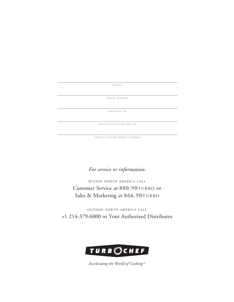 For service or information | TurboChef Technologies High h Batch User Manual | Page 3 / 45