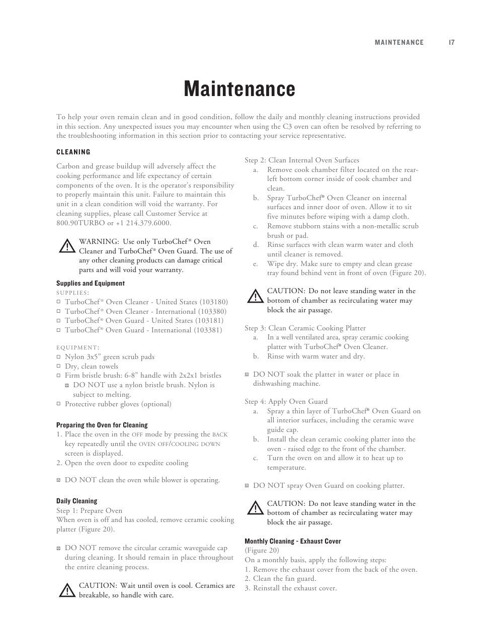 Maintenance | TurboChef Technologies C3 User Manual | Page 21 / 32