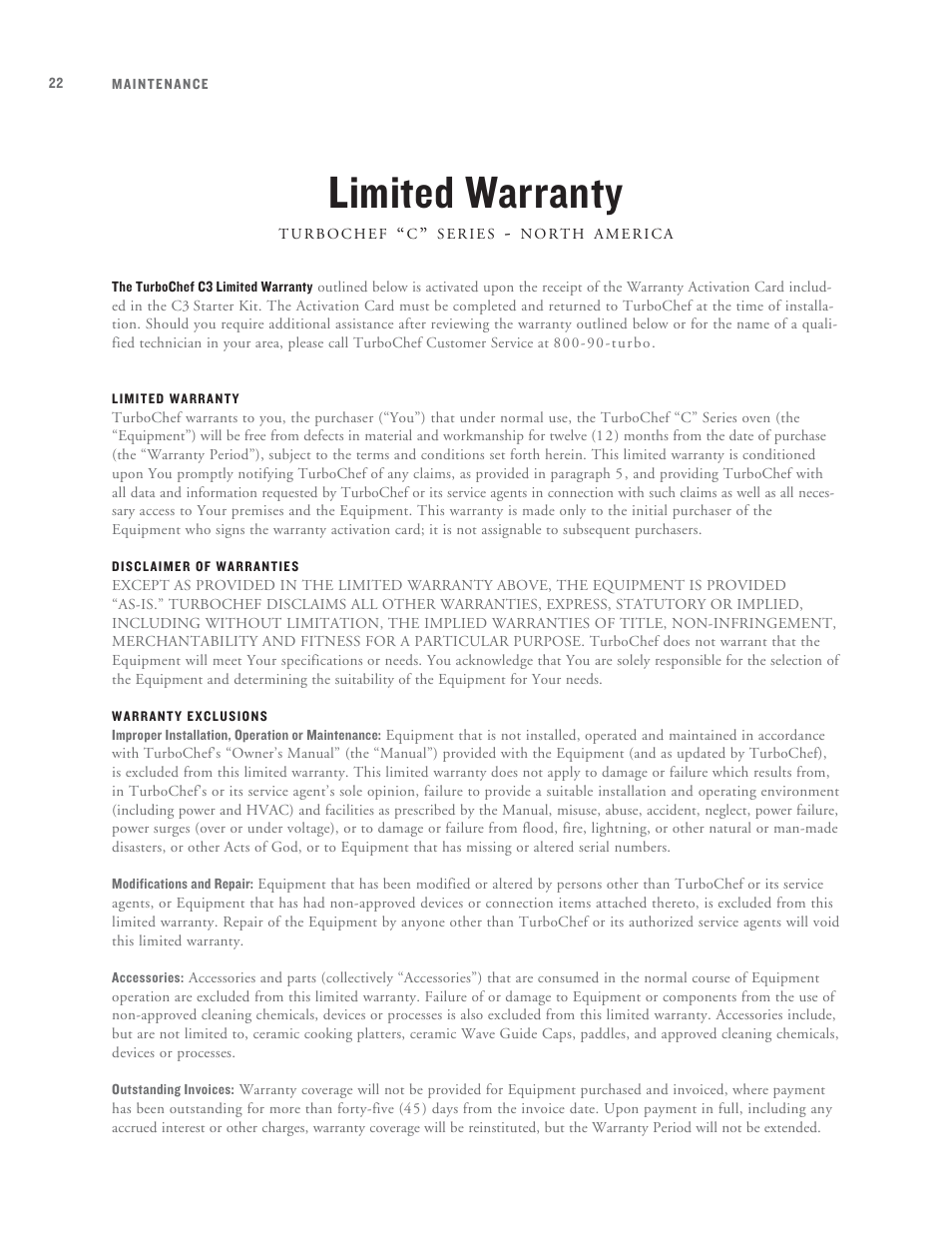 Limited warranty | TurboChef Technologies C3 User Manual | Page 26 / 32
