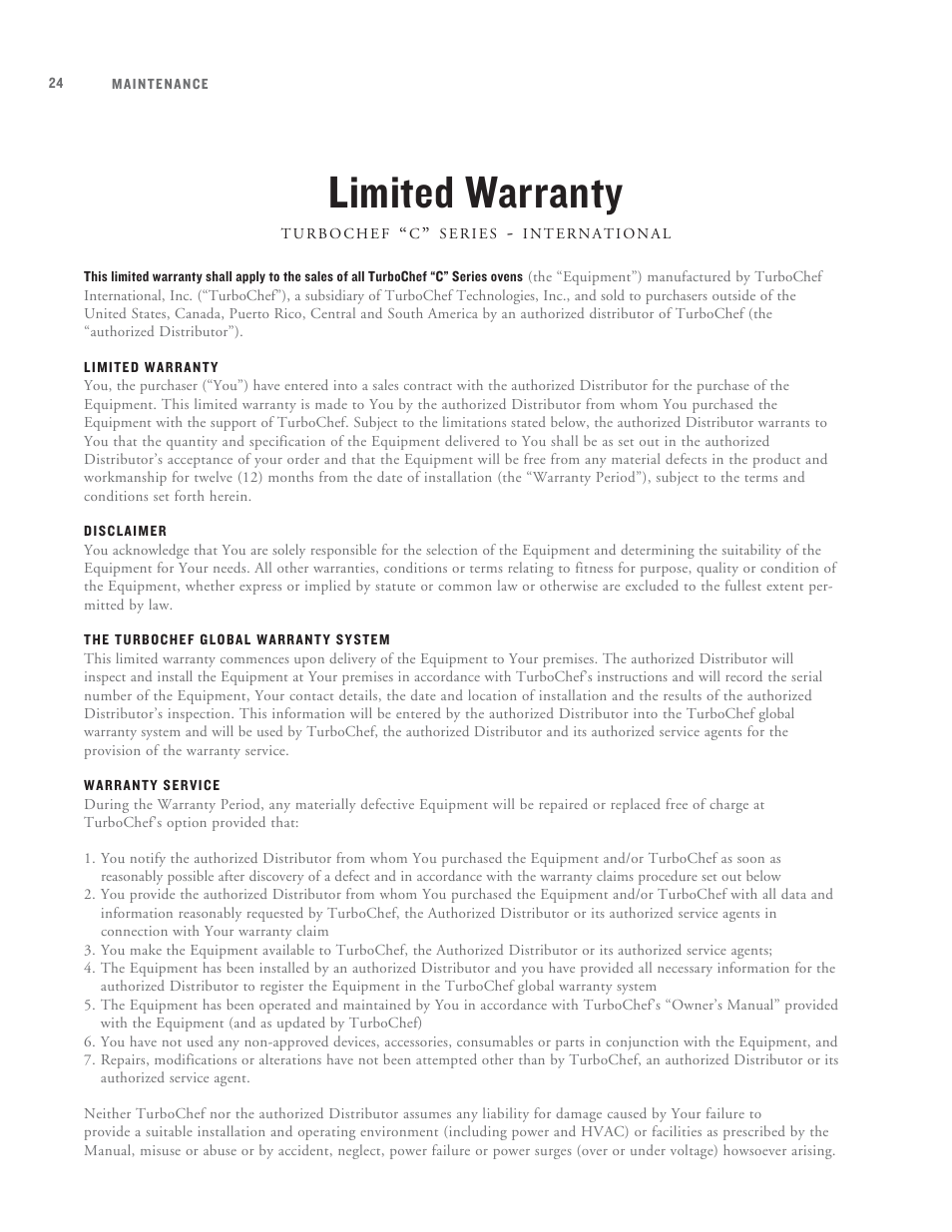 Limited warranty | TurboChef Technologies C3 User Manual | Page 28 / 32