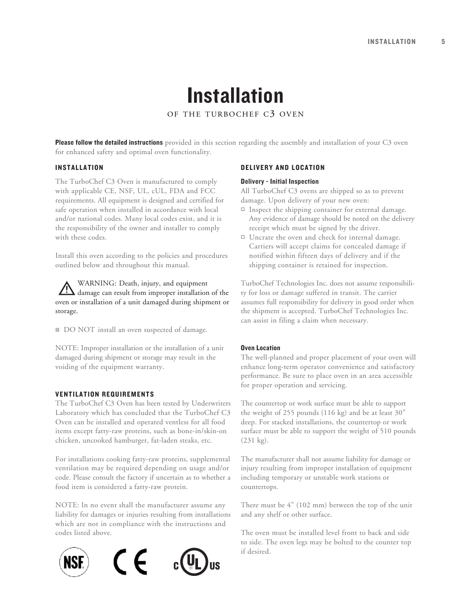 Installation | TurboChef Technologies C3 User Manual | Page 9 / 32
