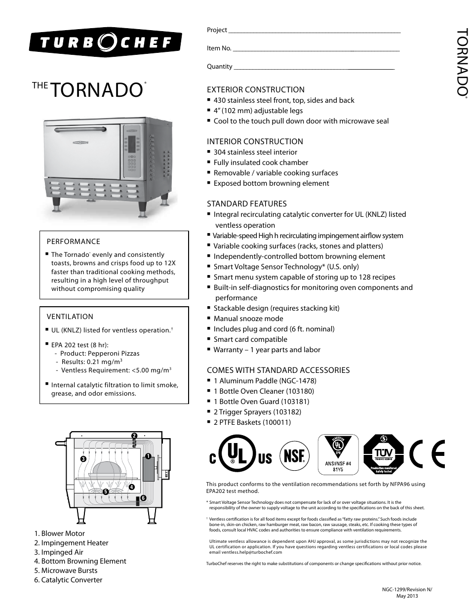 Tornado, Torna d o, Exterior construction | Interior construction, Standard features, Comes with standard accessories | TurboChef Technologies Tornado 2 User Manual | Page 2 / 38