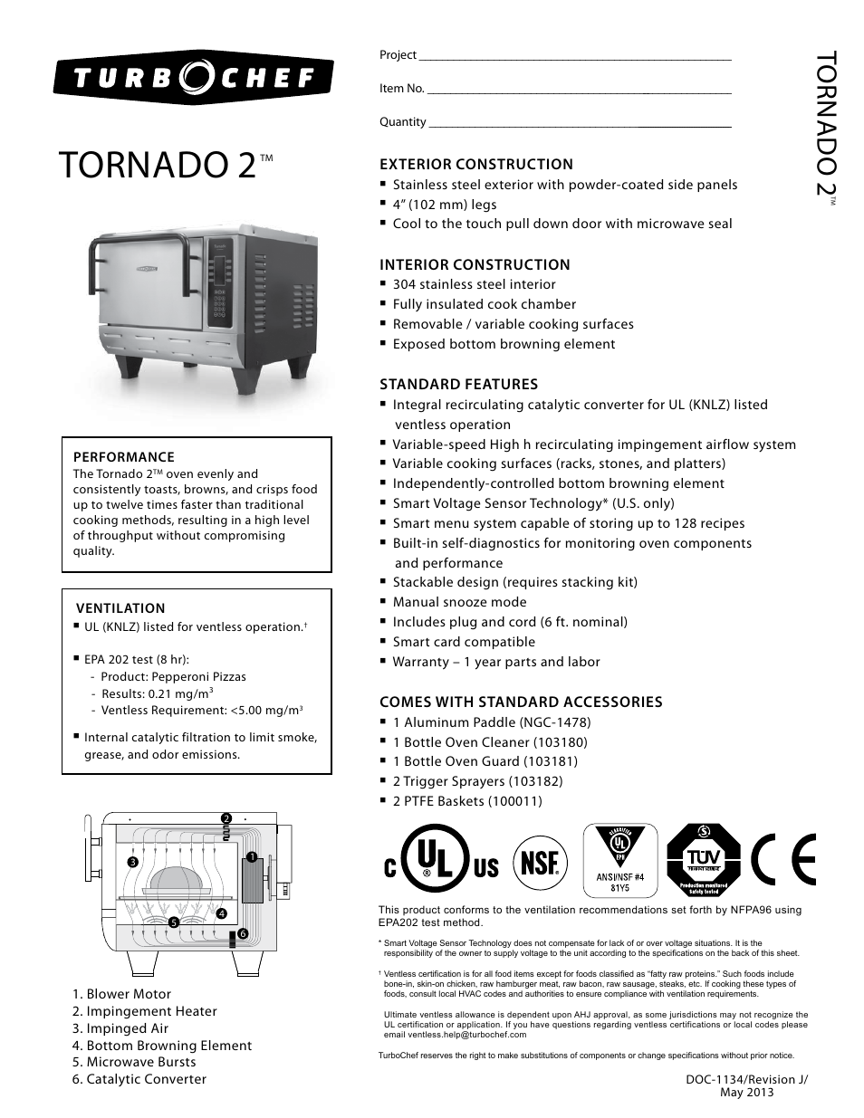 Tornado 2, Tor n ado 2, Exterior construction | Interior construction, Standard features, Comes with standard accessories | TurboChef Technologies Tornado 2 User Manual | Page 4 / 38