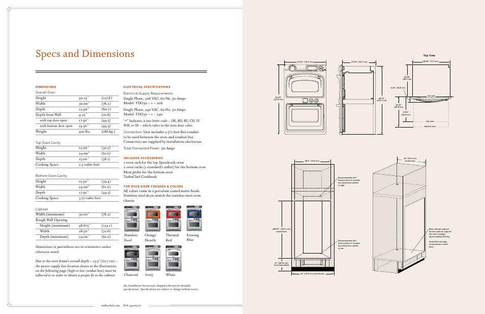 Specs and dimensions | TurboChef Technologies TDO30 * 240 User Manual | Page 7 / 9