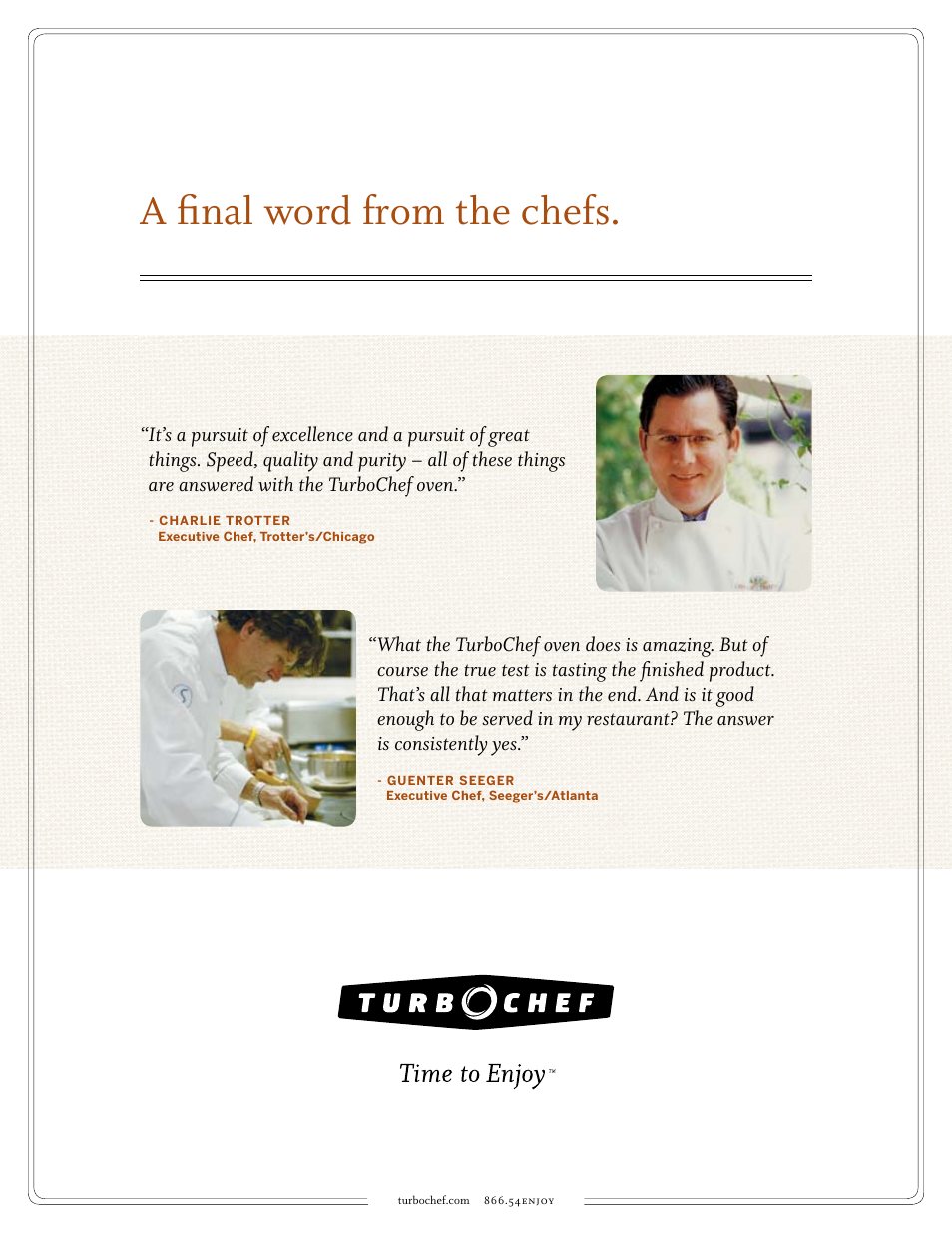 A final word from the chefs | TurboChef Technologies TDO30 * 240 User Manual | Page 9 / 9