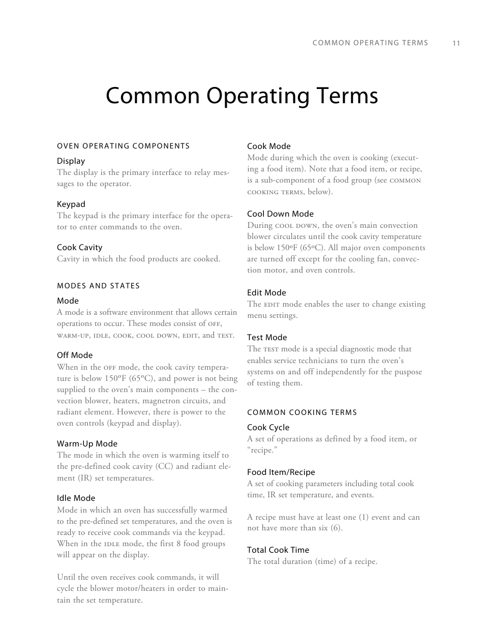 Common operating terms | TurboChef Technologies Rapid Cook Oven Tornado User Manual | Page 19 / 44