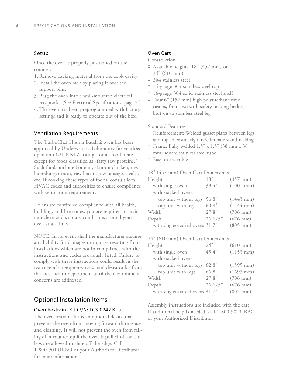 Optional installation items | TurboChef Technologies High h Batch 2 User Manual | Page 14 / 36