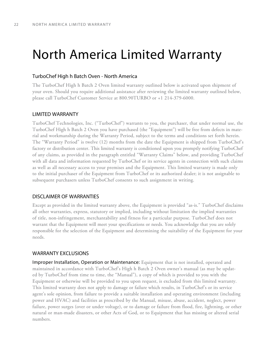 North america limited warranty | TurboChef Technologies High h Batch 2 User Manual | Page 30 / 36