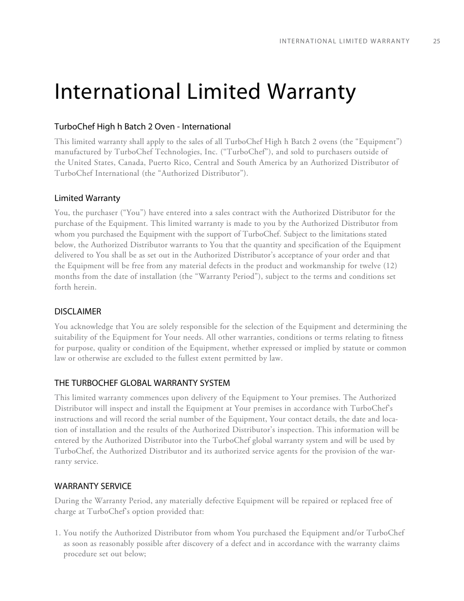 International limited warranty | TurboChef Technologies High h Batch 2 User Manual | Page 33 / 36
