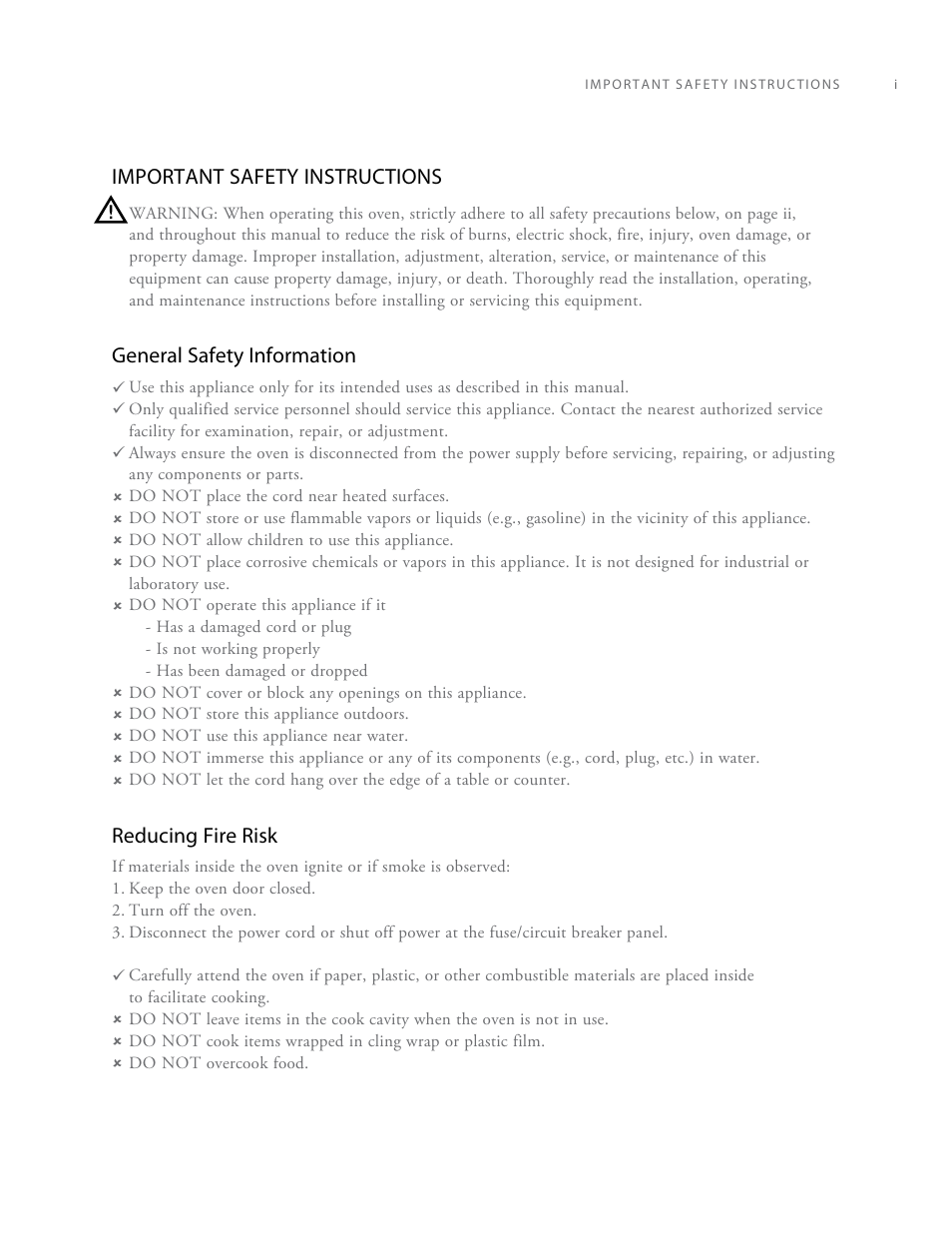 Important safety instructions, General safety information, Reducing fire risk | TurboChef Technologies High h Batch 2 User Manual | Page 7 / 36