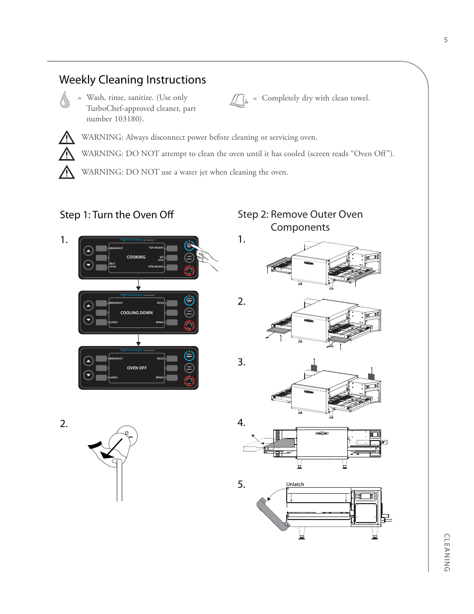 Weekly cleaning instructions, Cleaning 5 | TurboChef Technologies 2020 HIGH h User Manual | Page 13 / 34